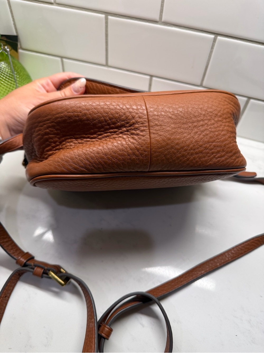J. Crew Pebbled Leather Saddle Crossbody in Cognac Brown - Picture 7 of 11